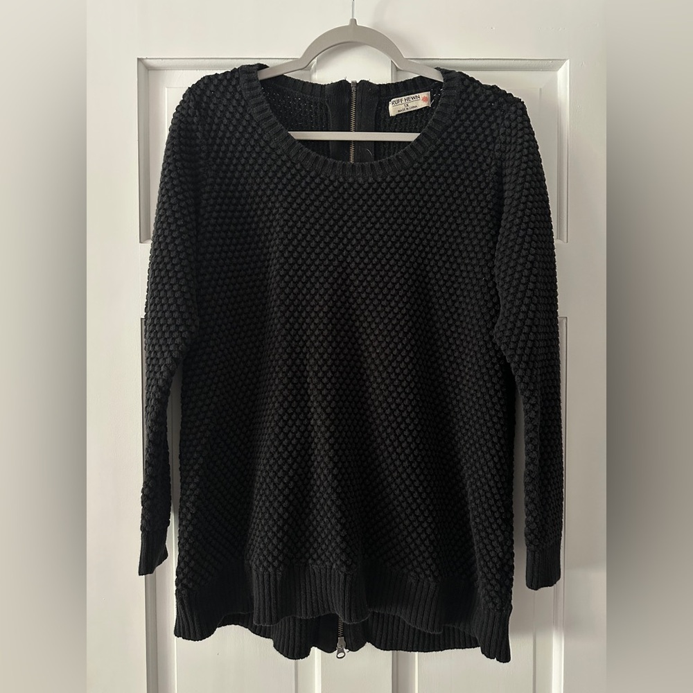 Ruff Hewn Back Zip Textured Knit Long Sleeve Sweater